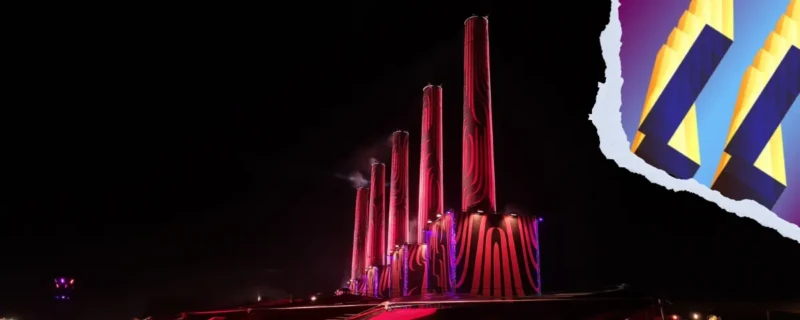 Lowlands 2026; festivalterrein Lowlands gefotografeerd in de avond.