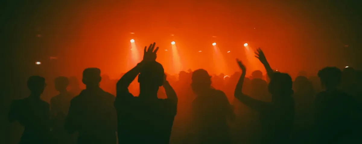 Odymel grensoverschrijdend gedrag; mensen die dansen in lichtshow op een willekeurig festival in Frankrijk.