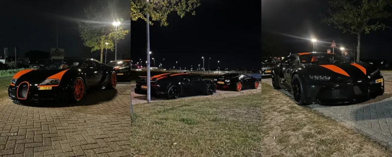The Perridon Collection; Bugatti Veyron en Bugatti Chiron van Michel Perridon gefotografeerd van meerdere kanten in Rotterdam.